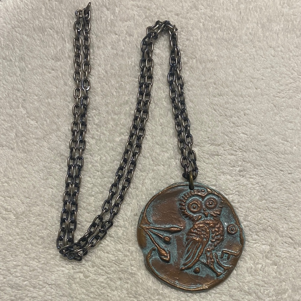 Brass antiqued Owl Pendant Necklace
